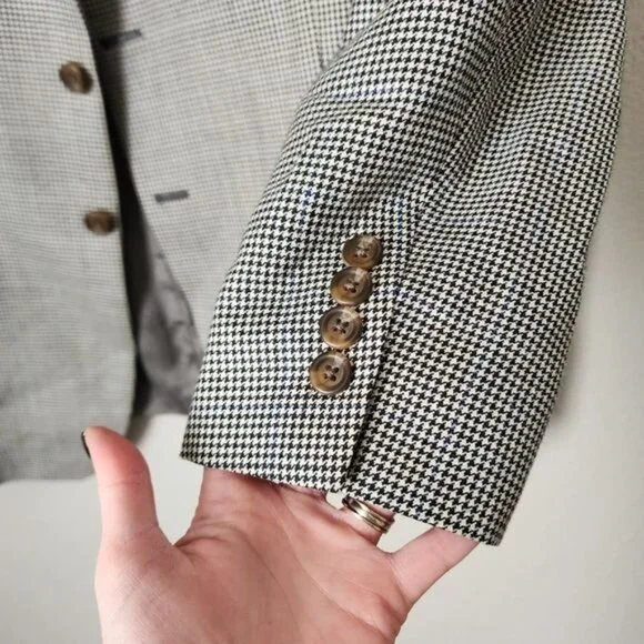 RALPH LAUREN VINTAGE houndstooth silk wool blazer Sport Coat heritage quiet luxu